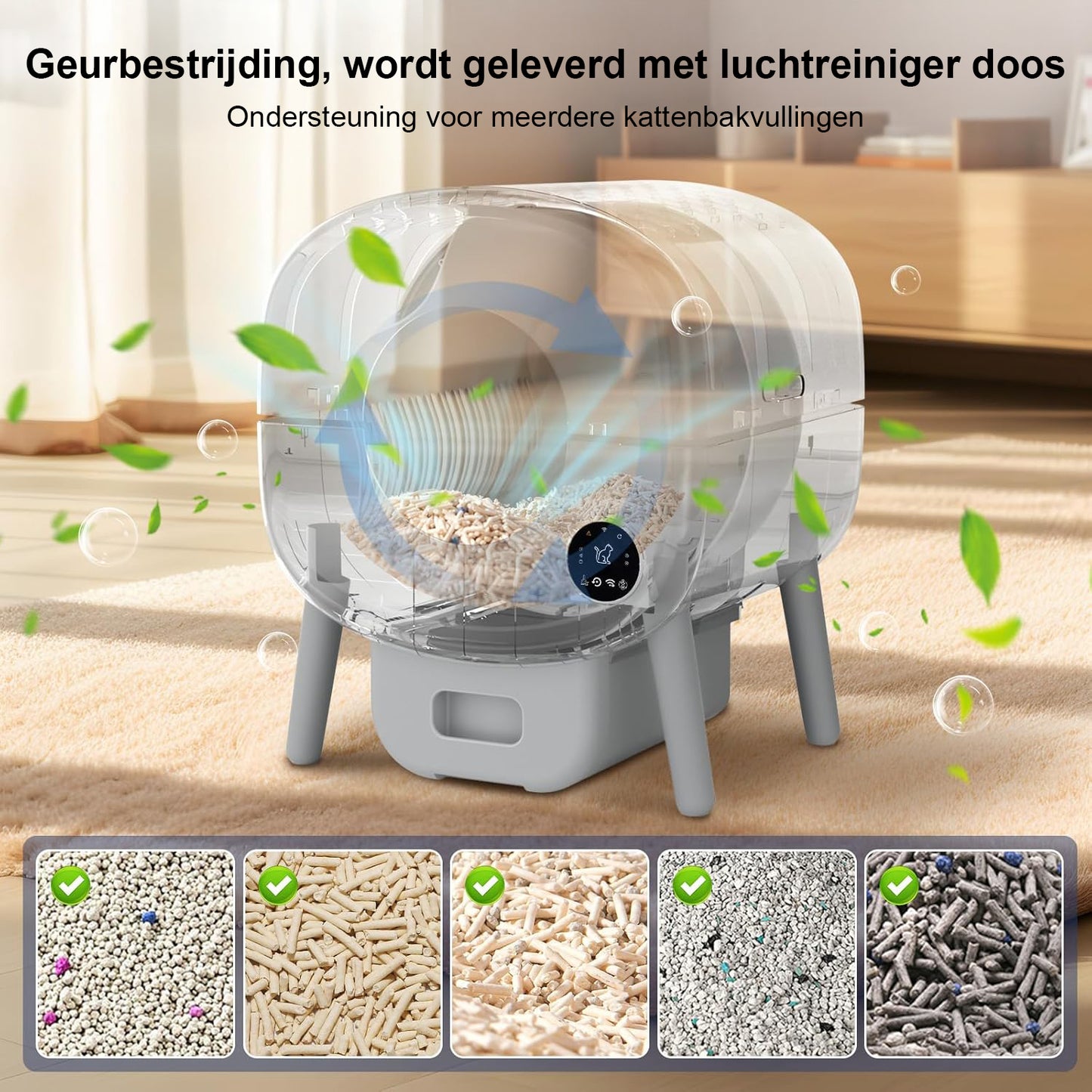 Photonspace Automatische Kattenbak - Zelfreinigende Kattenbak - Inclusief App_Met kattenbakmat en 3 rollen opvangzakjes