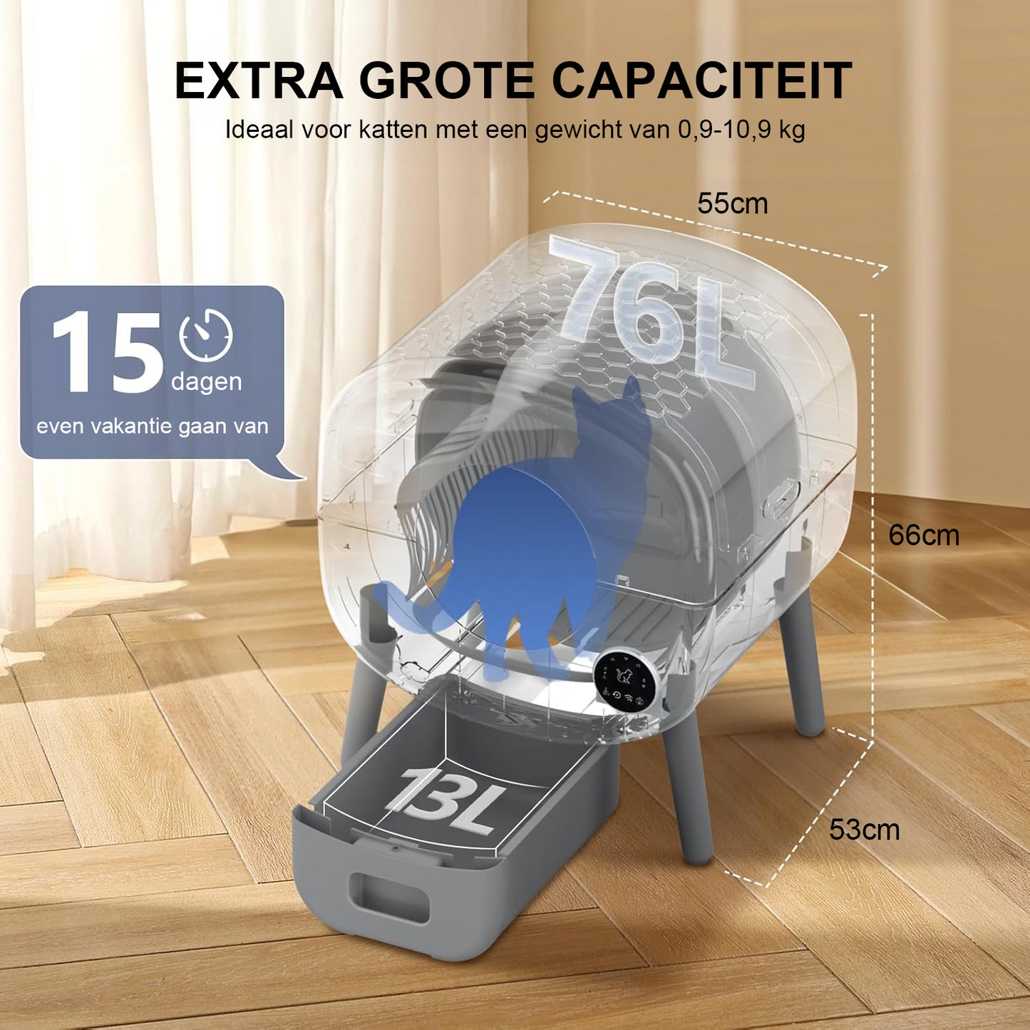 Photonspace Automatische Kattenbak - Zelfreinigende Kattenbak - Inclusief App_Met kattenbakmat en 3 rollen opvangzakjes