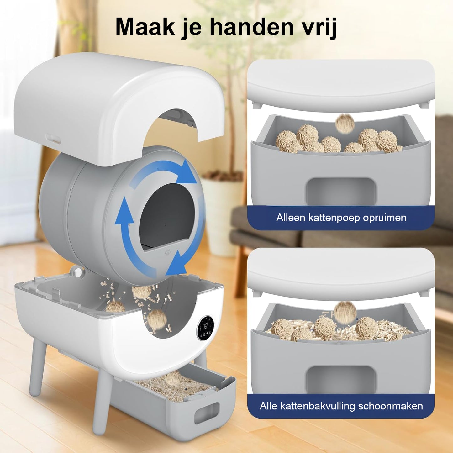 Photonspace Automatische Kattenbak - Zelfreinigende Kattenbak - Inclusief App_Met kattenbakmat en 3 rollen opvangzakjes