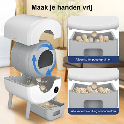 Photonspace Automatische Kattenbak - Zelfreinigende Kattenbak - Inclusief App_Met kattenbakmat en 3 rollen opvangzakjes